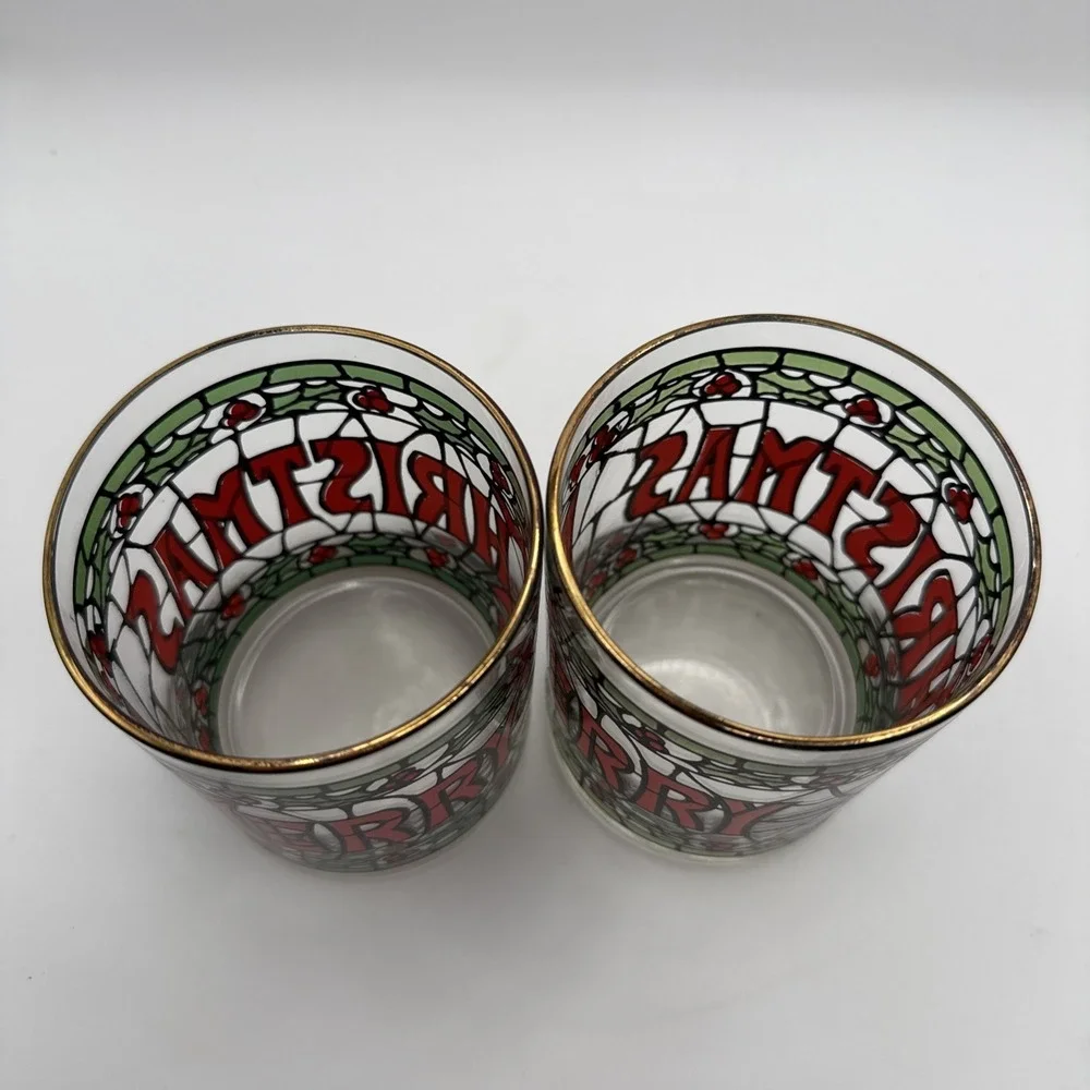 Set Of 2 MERRY CHRISTMAS Double Old Fashioned Rocks Glasses 4